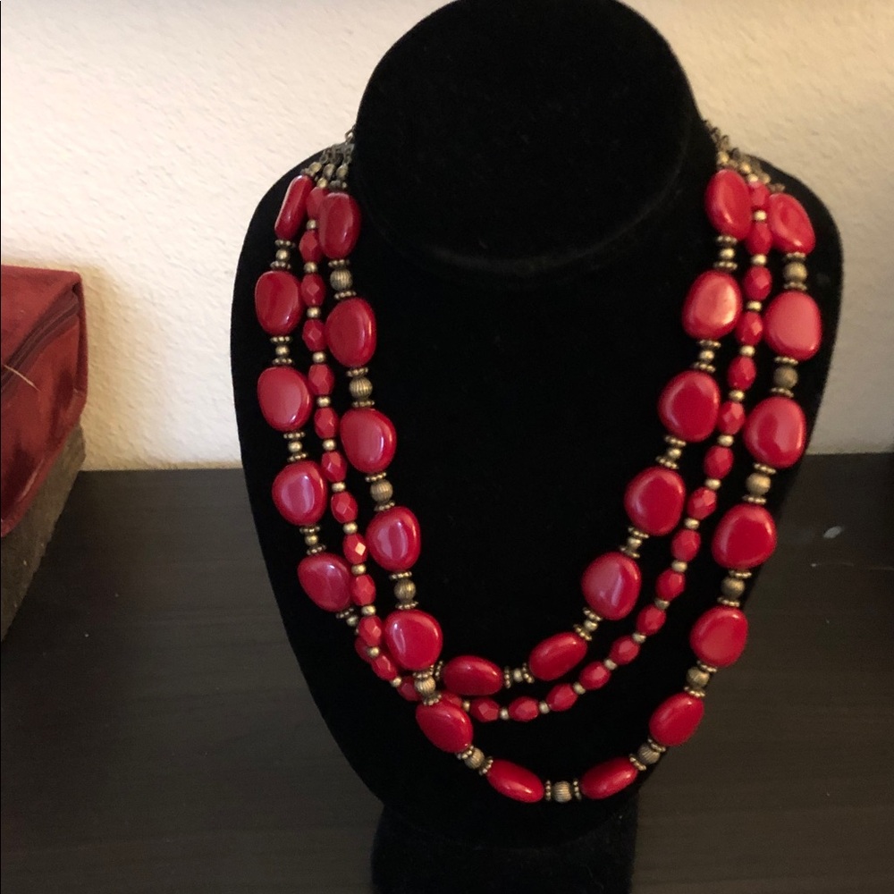 Vintage Red Beaded Necklace